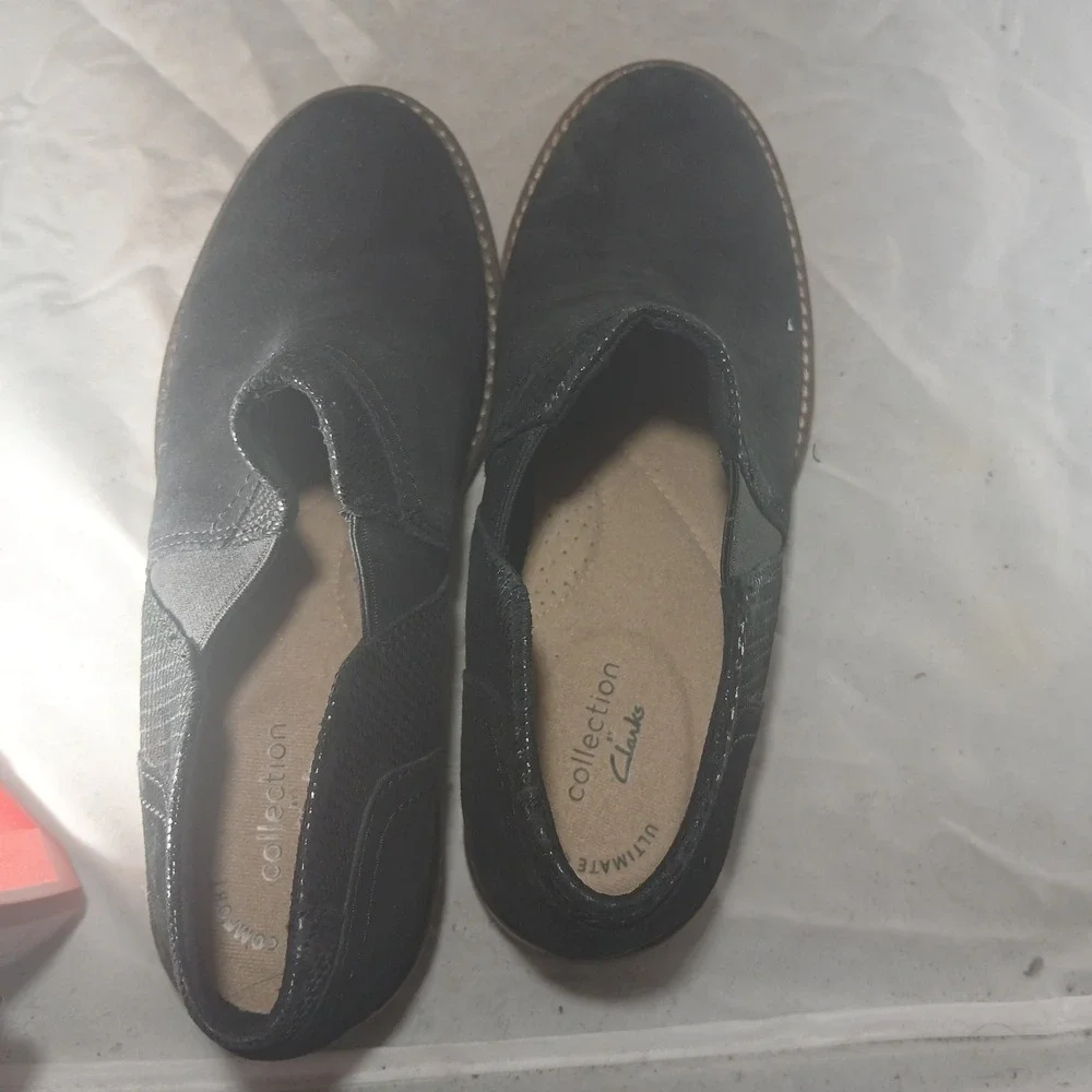 Clarks Collection Black Nubuck Leather Slip On Ankle Booties Shooties Womens 7 M